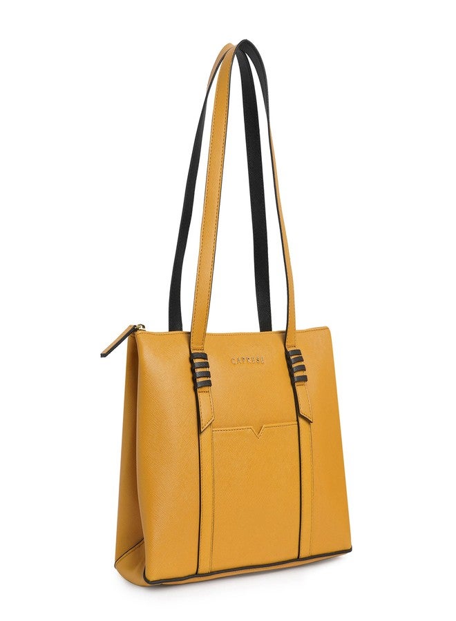 Caprese Roma Tote Medium Yellow Bag for Women|Stylish, Durable, Multi-Compartment Design for Work, Travel, Shopping |Comfortable Straps Shoulder Bag, Ideal for Laptop & Essentials - Image 3